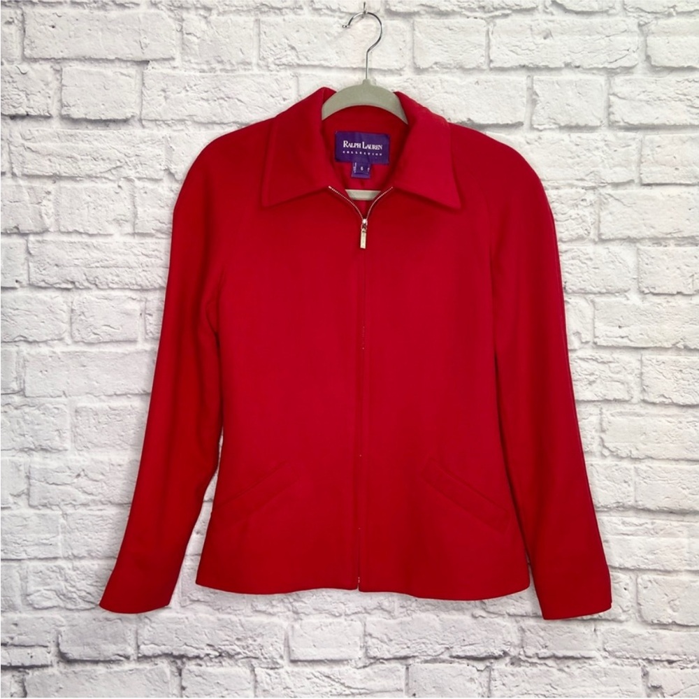 VTG Ralph Lauren Purple Label Womens Blazer Jacket Size 6 Full Zip 100% Wool Red